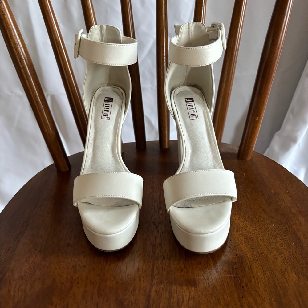 White Ankle Strap Platform Heels
